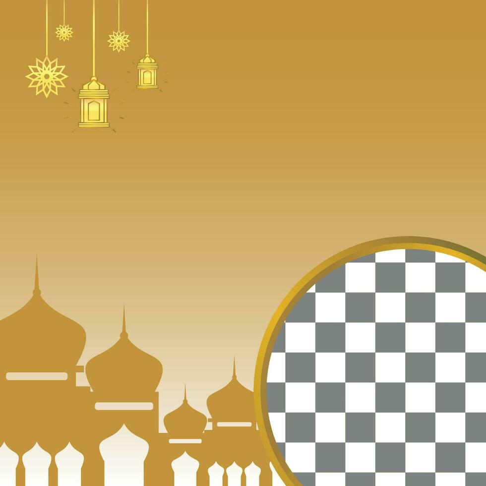 islamic försäljning affisch mall med fri Plats för text och Foto. med ornament av lyktor och moskéer. design för baner, social media och webb. vektor illustration