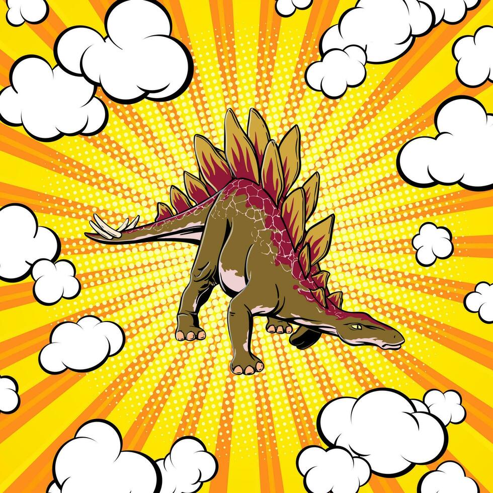 Pop Kunst Stil Konzept mit Stegosaurus zum drucken und Design. Vektor Illustration.