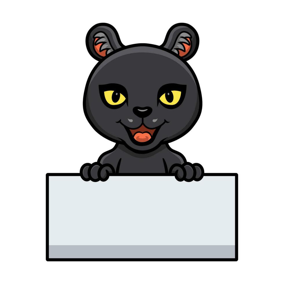 süß wenig schwarz Panther Karikatur halten leer Zeichen vektor