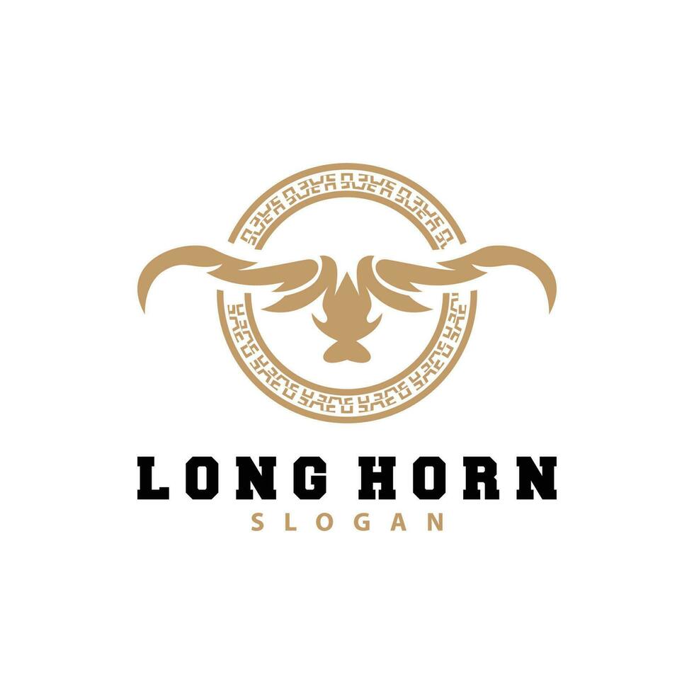 lång horn logotyp, boskap tjur djur- vektor, retro årgång design, silhuett ikon, mall varumärke vektor
