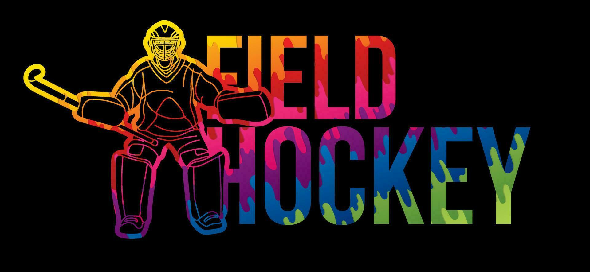 fält hockey font design med manlig spelare graffiti vektor