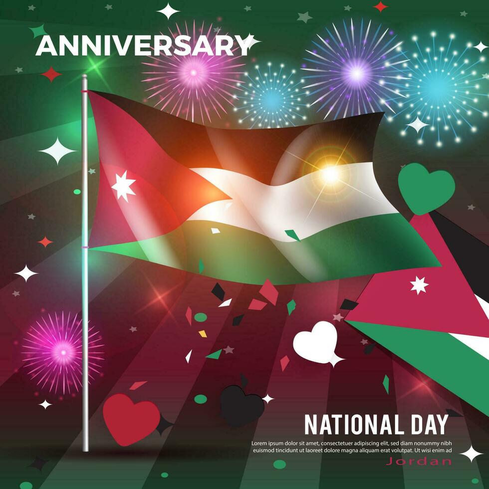 glücklich National Tag Jordanien. Flagge Hintergrund. zum Banner, Gruß Karten und Plakate vektor