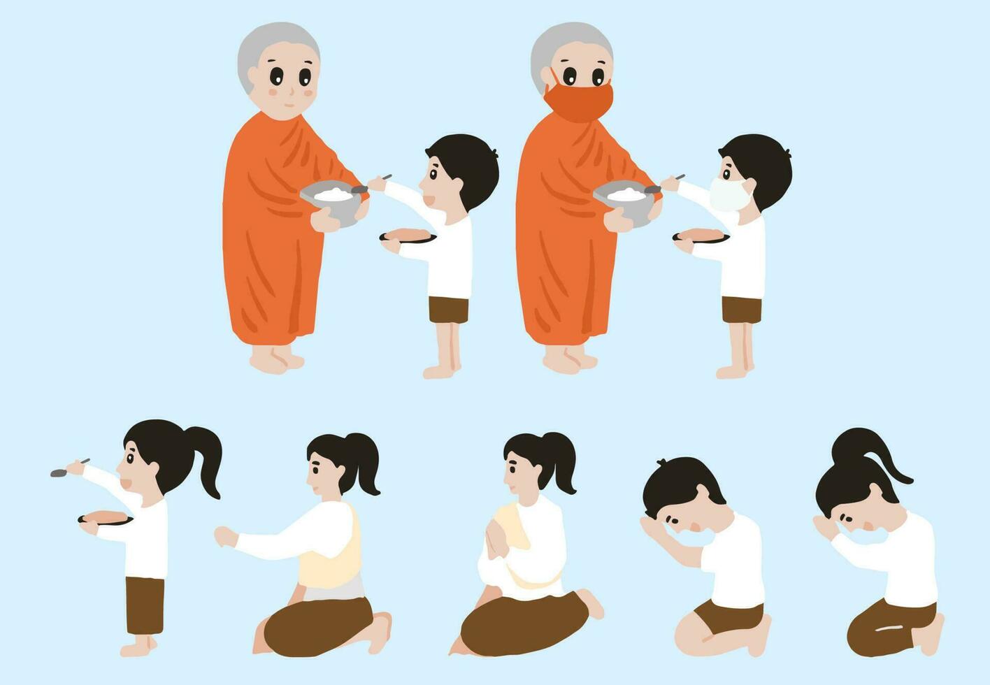 munk och barn karaktär objekt element för thai kultur vektor