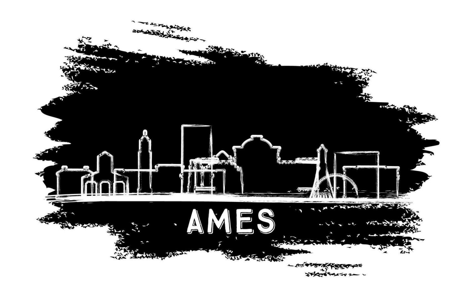 ames Iowa Stadt Horizont Silhouette. Hand gezeichnet skizzieren. Geschäft Reise und Tourismus Konzept mit modern die Architektur. vektor