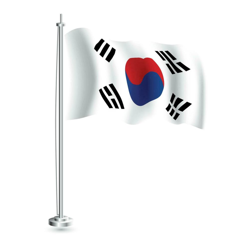 söder korea flagga. isolerat realistisk Vinka flagga av söder korea Land på flaggstång. vektor