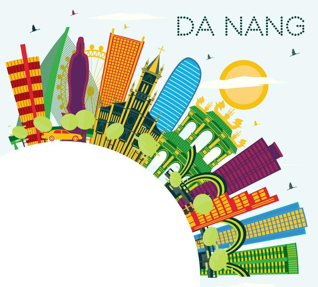 da nang Vietnam Stadt Horizont mit Farbe Gebäude, Blau Himmel und Kopieren Raum. da nang Stadtbild mit Sehenswürdigkeiten. vektor