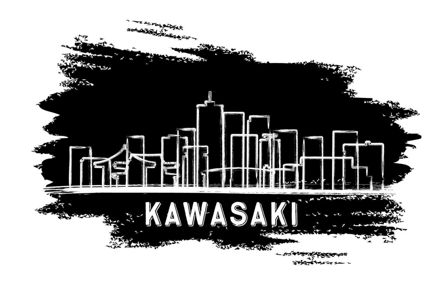 kawasaki Japan Stadt Horizont Silhouette. Hand gezeichnet skizzieren. Geschäft Reise und Tourismus Konzept mit modern die Architektur. vektor