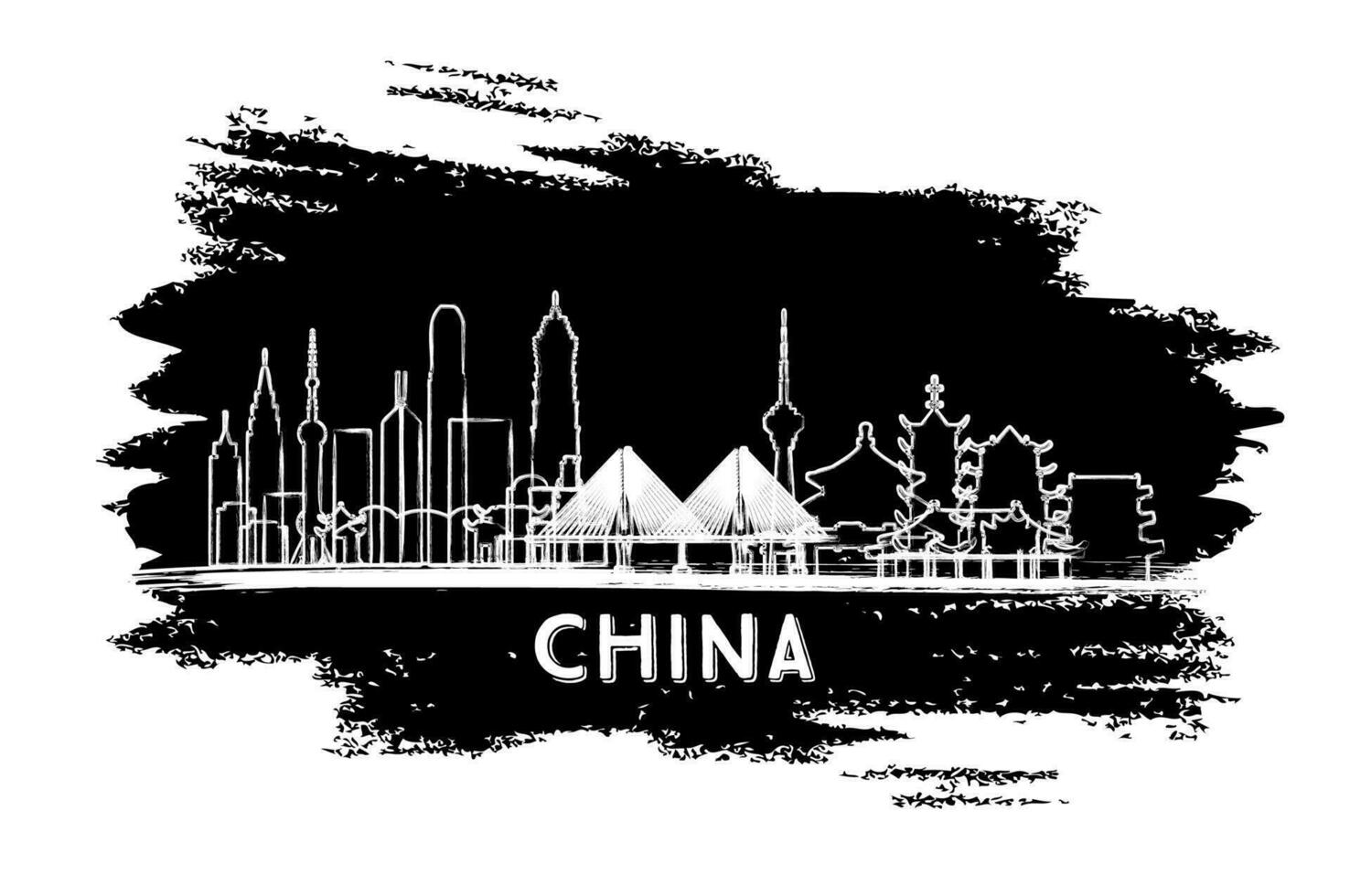 China Stadt Horizont Silhouette. Hand gezeichnet skizzieren. Geschäft Reise und Tourismus Konzept mit modern die Architektur. vektor