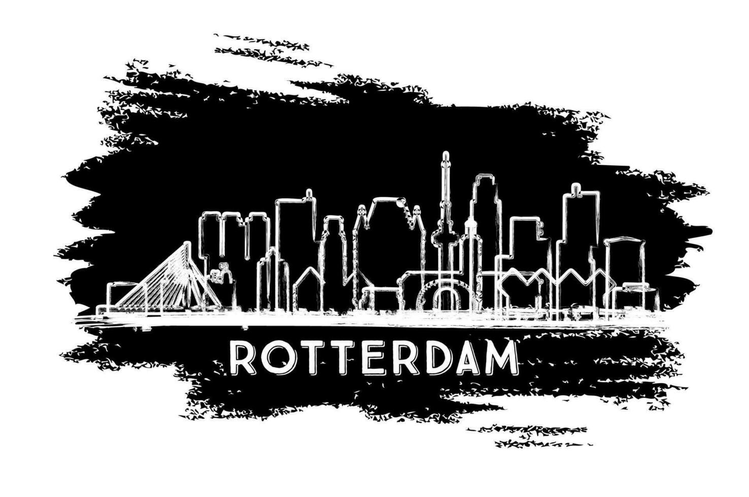 Rotterdam Niederlande Stadt Horizont Silhouette. Hand gezeichnet skizzieren. Geschäft Reise und Tourismus Konzept mit modern die Architektur. vektor