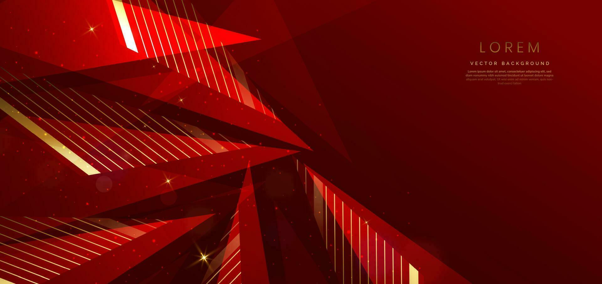 Luxus rot Dreieck elegant auf rot Hintergrund mit golden Linien und Licht bewirken und Bokeh mit Kopieren Raum zum Text. Vorlage vergeben Design. vektor