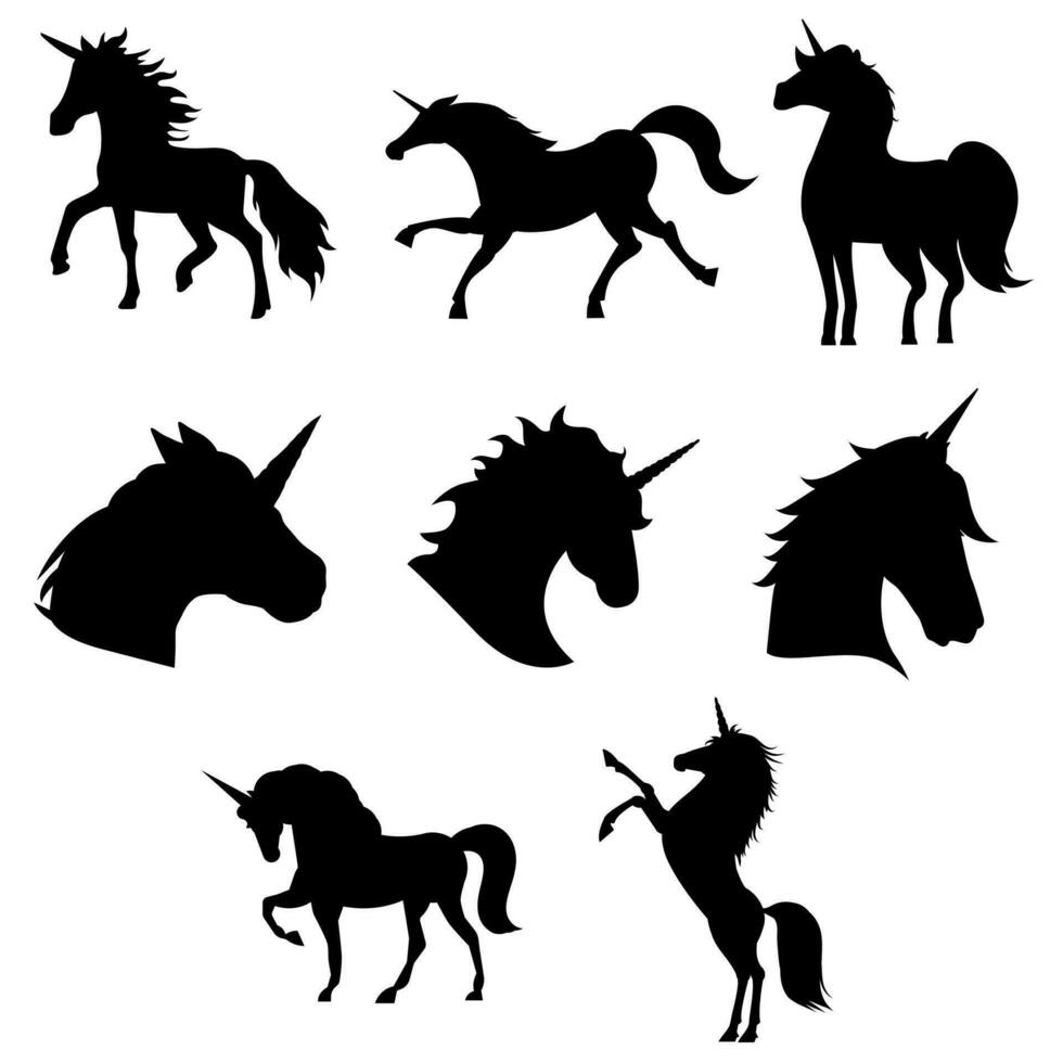 enhörning ikon vektor uppsättning. häst illustration tecken samling. magi djur- symbol eller logotyp.