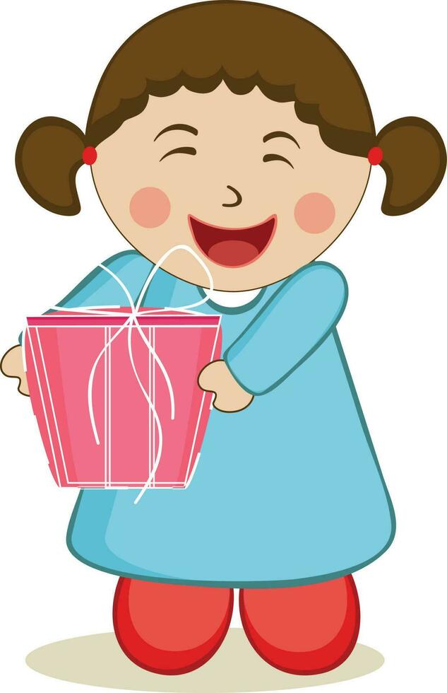 söt liten flicka innehav rosa gåva låda. vektor