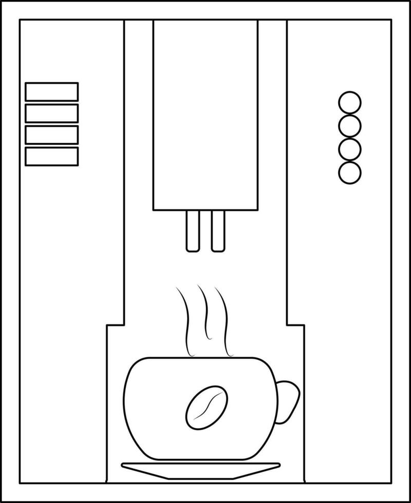 Illustration von Kaffee Maschine mit Tasse im schwarz Linie Kunst. vektor