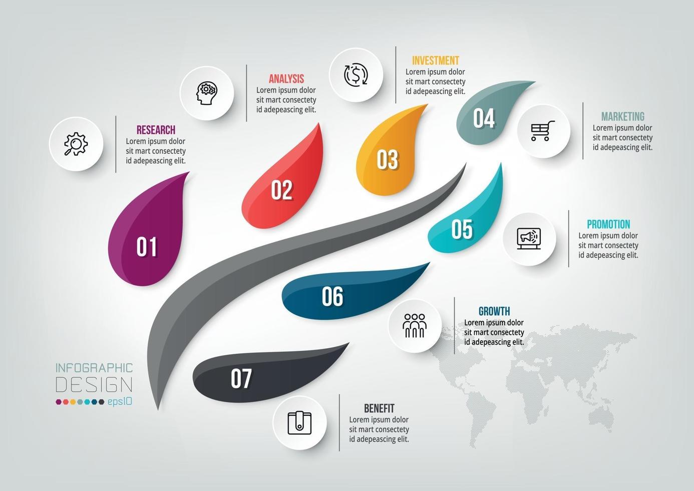 Infografik Geschäftsvorlage mit 7 Schritt oder Option Design vektor