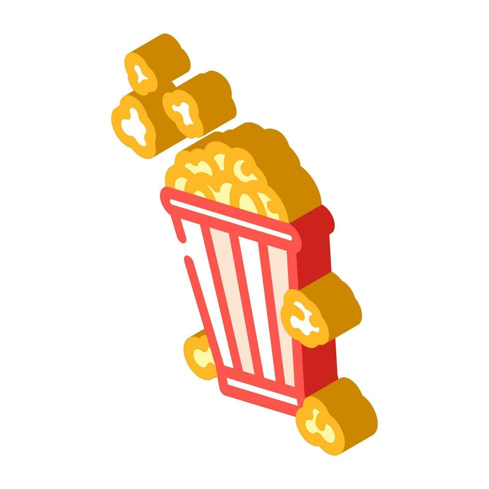 Eimer Popcorn gestreift Box isometrisch Symbol Vektor Illustration