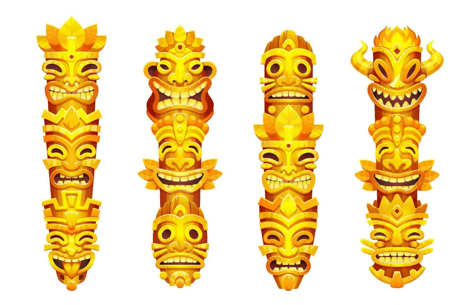Gold Tiki Totem Maske Statue, hawaiisch Stamm Säule vektor
