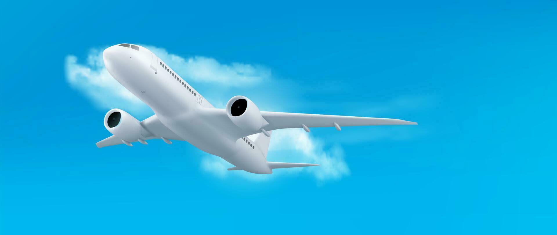 3d Flugzeug Flug im Himmel Luft, realistisch Reise Jet vektor