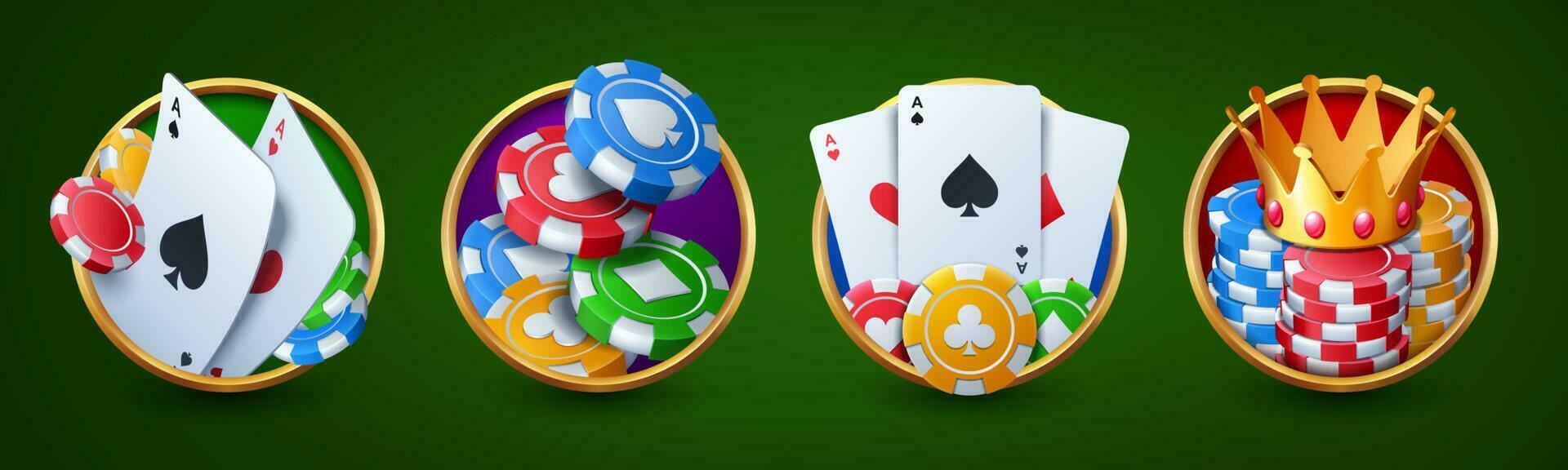 spela kasino poker kort och chip roulett design vektor