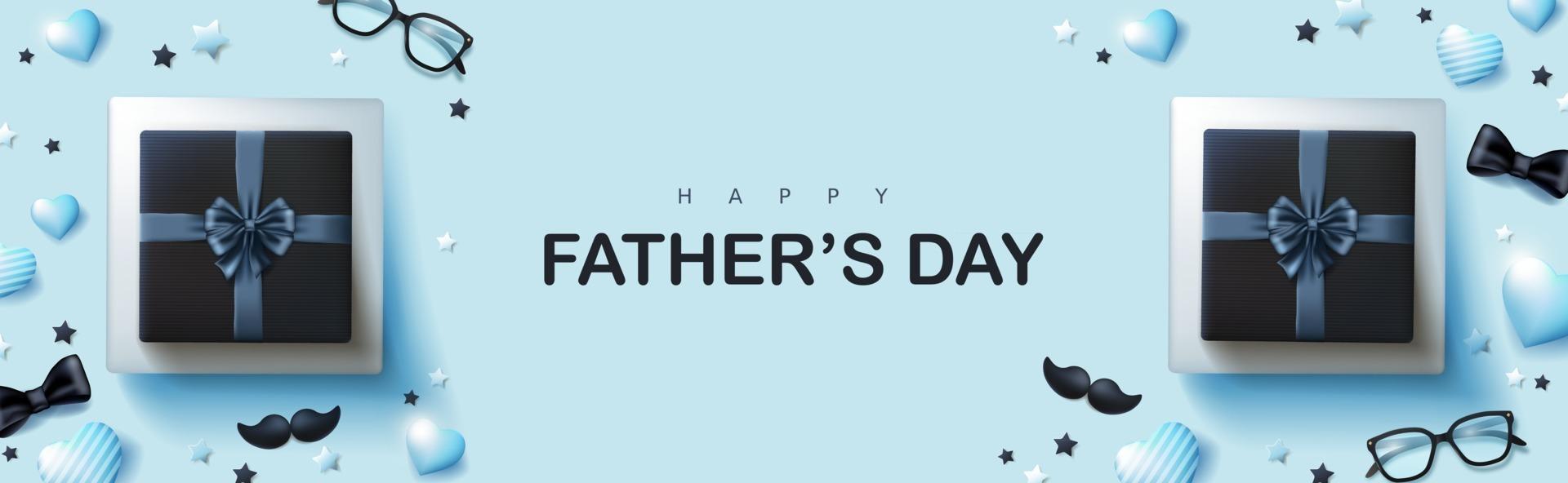 Vatertagskarte mit Geschenkbox für Papa auf blauem Hintergrund vektor