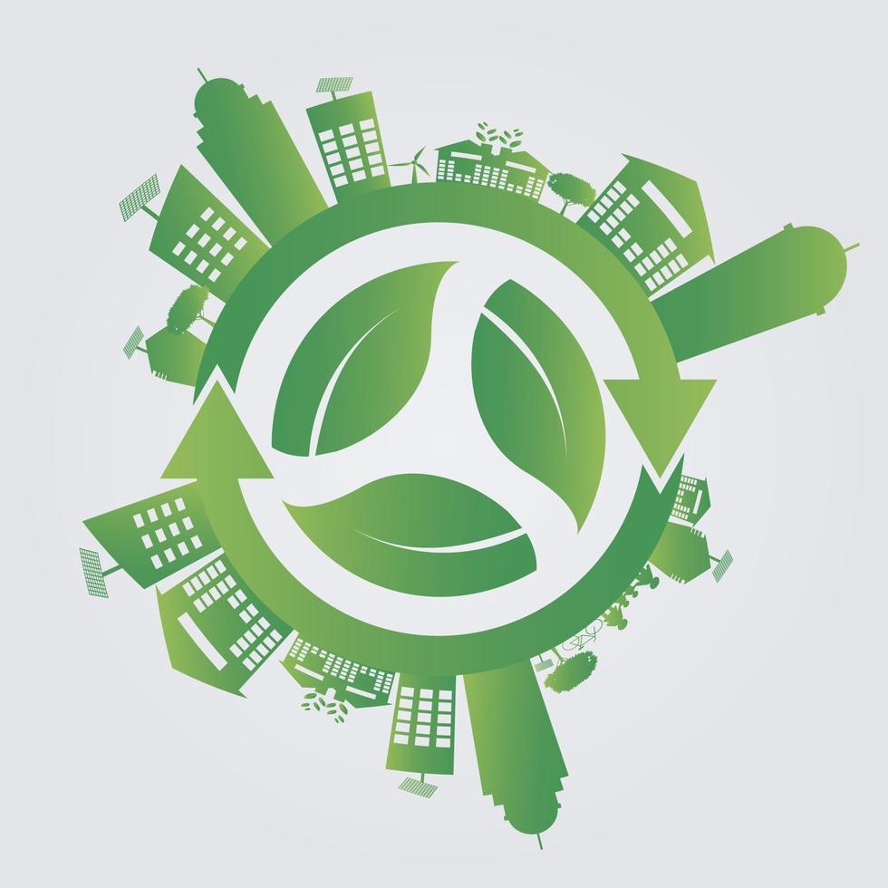 ekologikoncept rädda världens gröna städer hjälper världen med miljövänliga koncept vektor