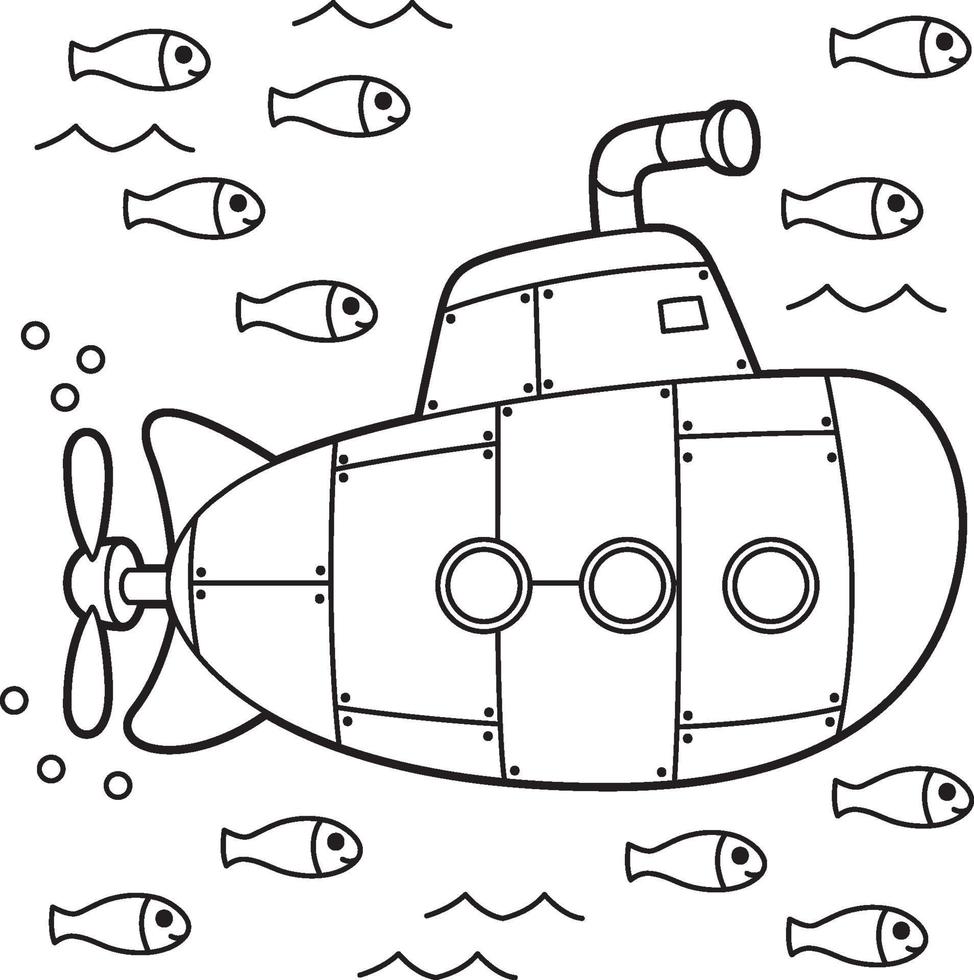 ubåt barn målarbok vektor