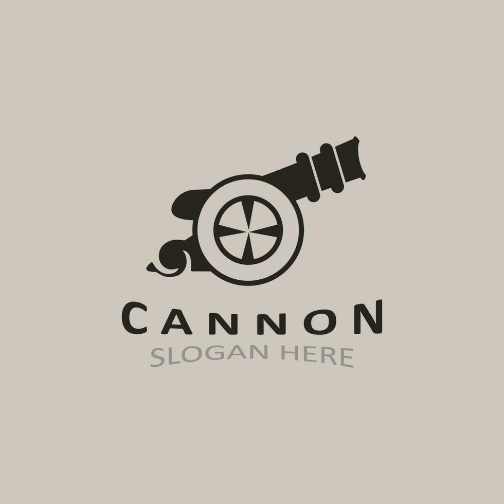 Kanone Artillerie Logo Jahrgang Bild Design. Kanonenkugel Militär- Logo Konzept vektor