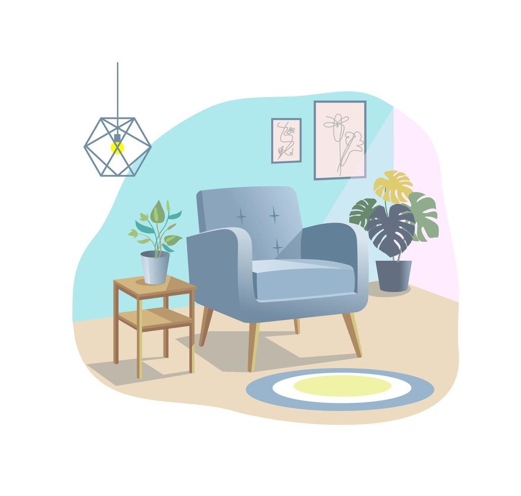 Vektor der zeitgenössischen Sesselmöbel mit gemütlichem Wohnzimmer oder Home Office