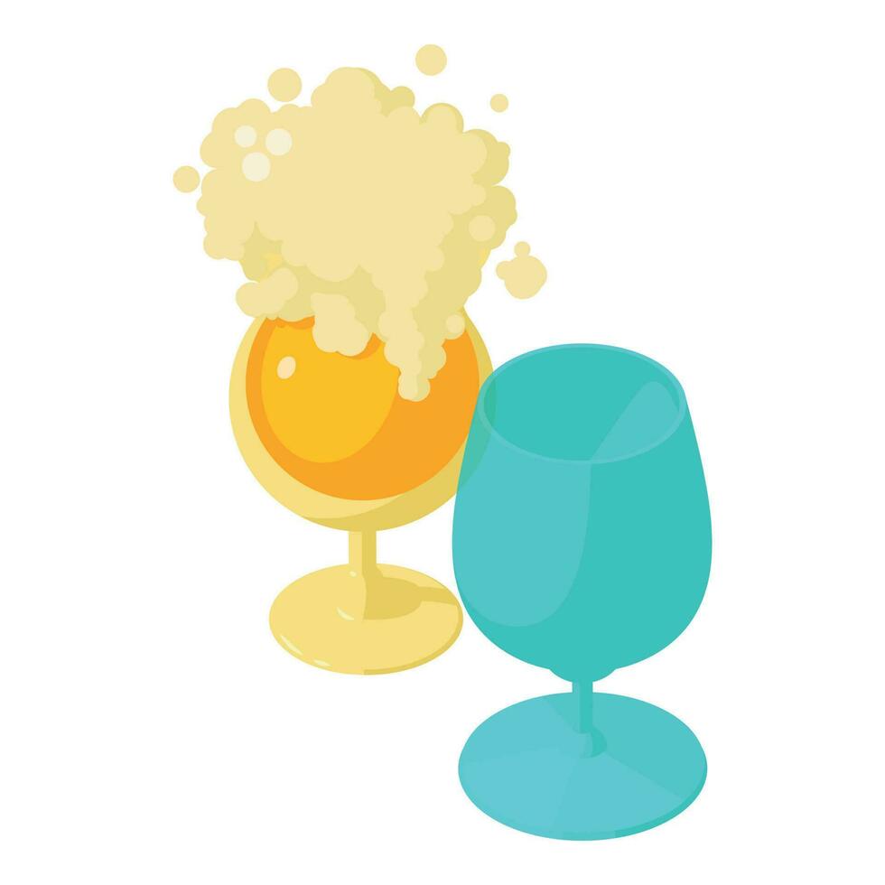 trinken Konzept Symbol isometrisch Vektor. Glas von schaumig Bier in der Nähe von leeren Wein Glas vektor