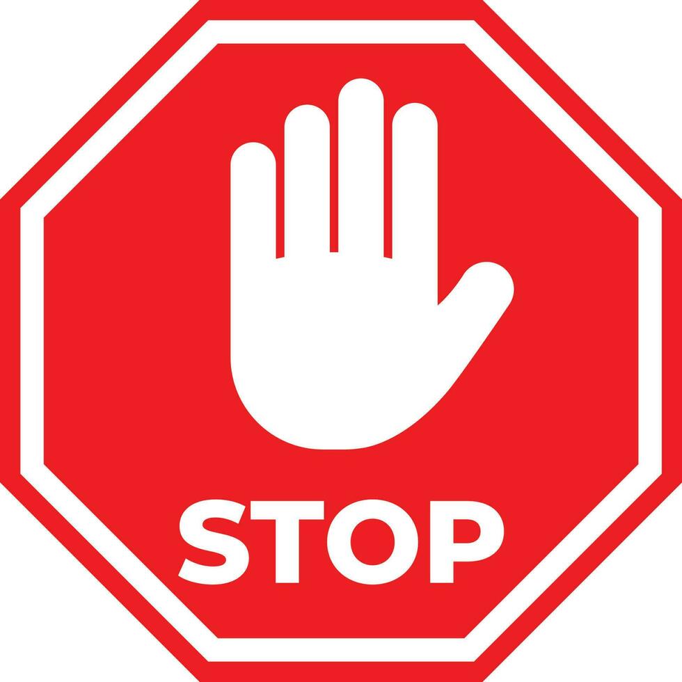 halt Zeichen Symbol Benachrichtigungen Das tun nicht tun irgendetwas. halt unterzeichnen. das Hand stoppt. halt Vektor unterzeichnen. rot halt Zeichen Symbol, eben Stil