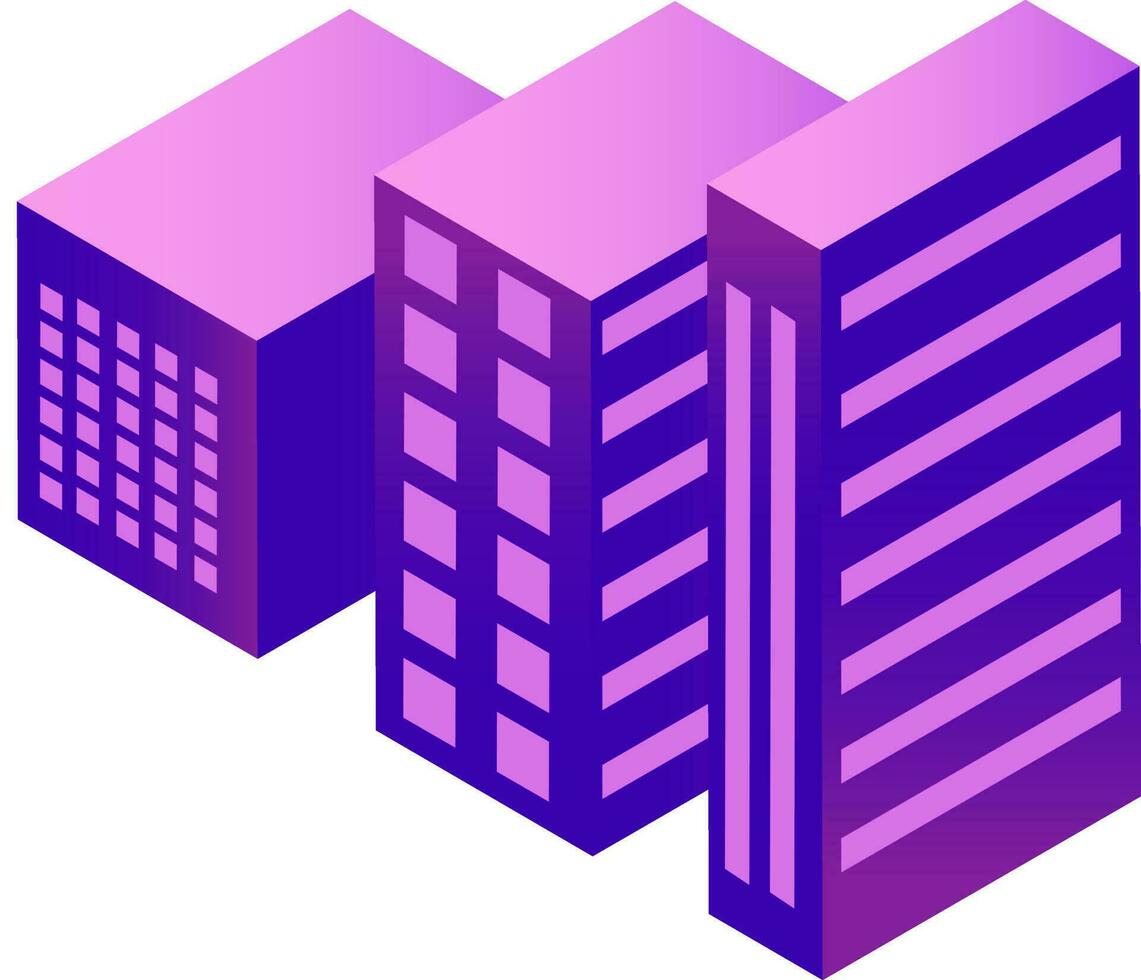 Illustration von isometrisch Gebäude im lila Farbe. vektor