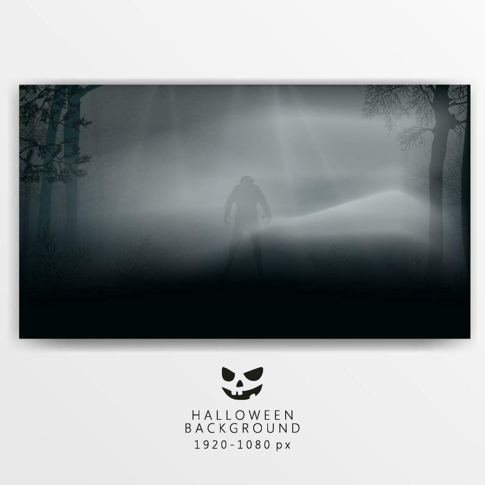 Halloween horizontal Landschaft mit Werwolf im nebelig Wald vektor