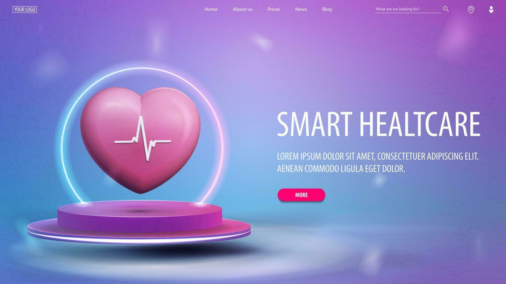 online Medizin, Banner mit 3d Herz auf Rosa Podium mit Neon- Rahmen auf Hintergrund vektor