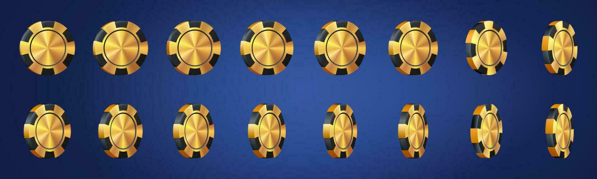 3d gyllene kasino klubb poker chip rotation vektor