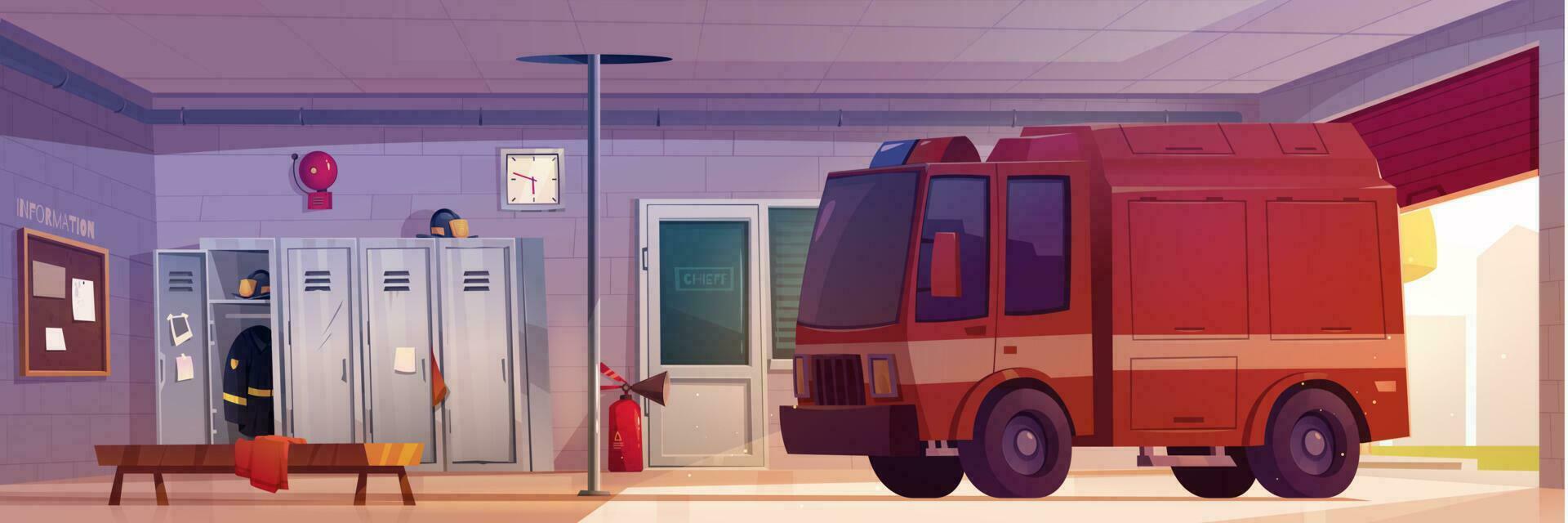 brand station garage med röd lastbil illustration vektor