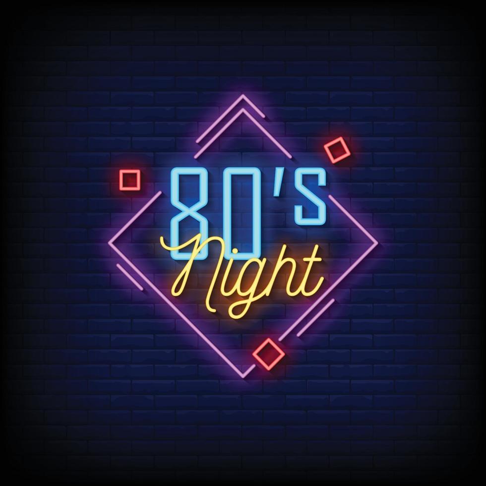 80er Nacht Neonzeichen Stil Text Vektor