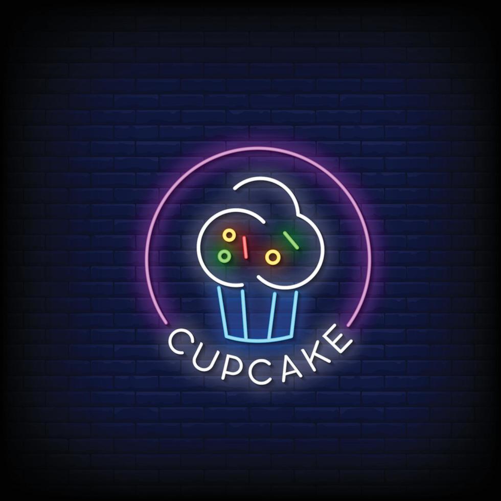 cupcake logotyp neonskyltar stil text vektor