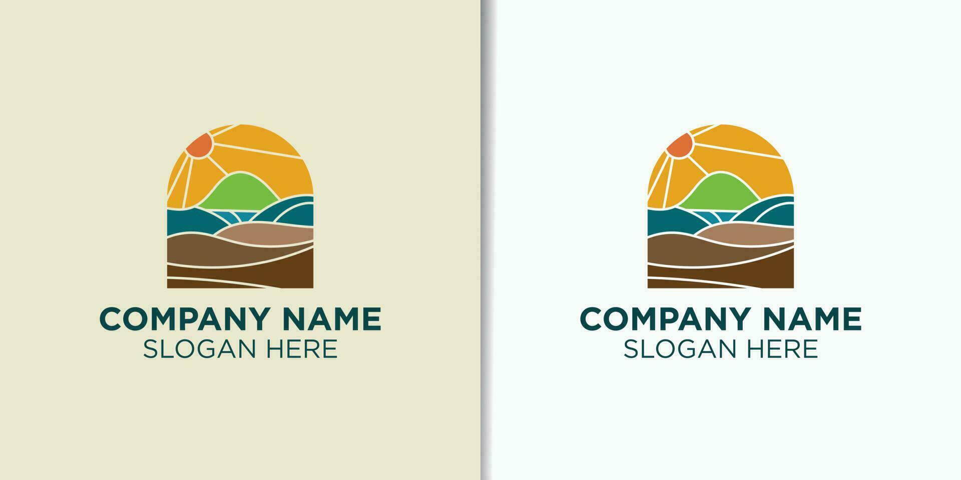 Landschaft Jahrgang Logo Vorlage, draussen Marke Identität, Reise Logo Design vektor