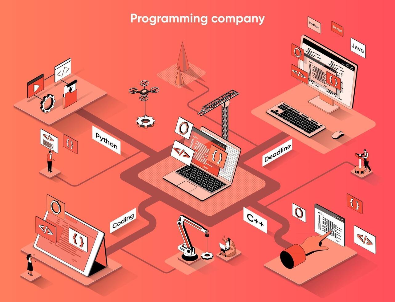 isometrisches Webbanner der Programmierfirma 3d vektor