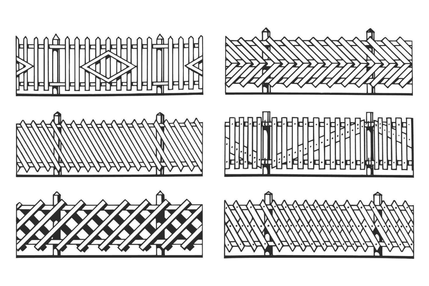 hand dragen bläck illustration av trä- staket. skiss vektor teckning.