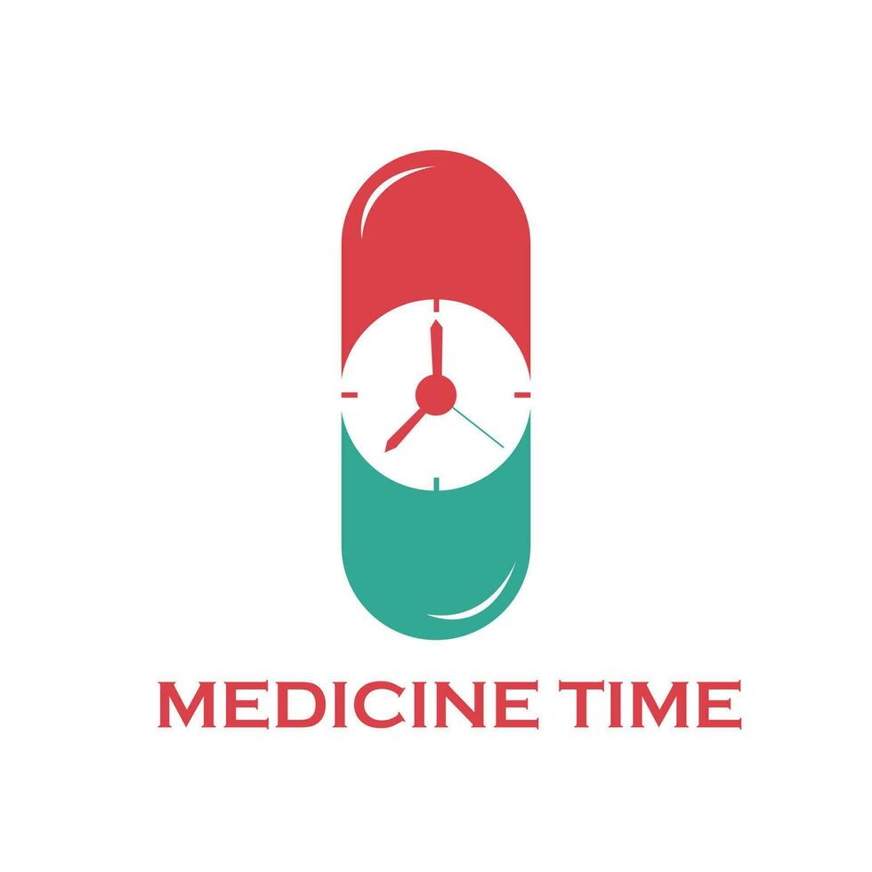 Zeit mit Pille Vektor Logo Vorlage. geeignet zum Geschäft. Apotheke, gesund, Netz und Design