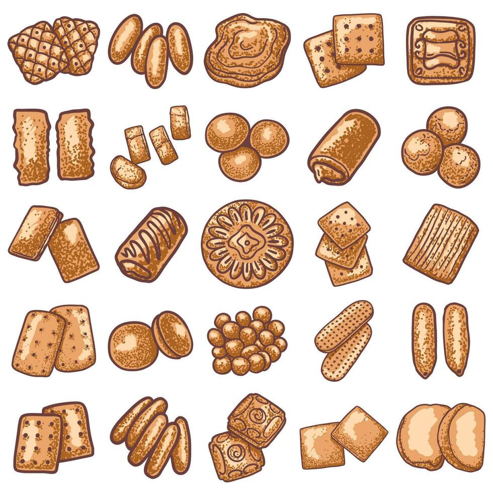 illustration av olika typer av mellanmål kakor, bunt uppsättning föremål, fri vektor