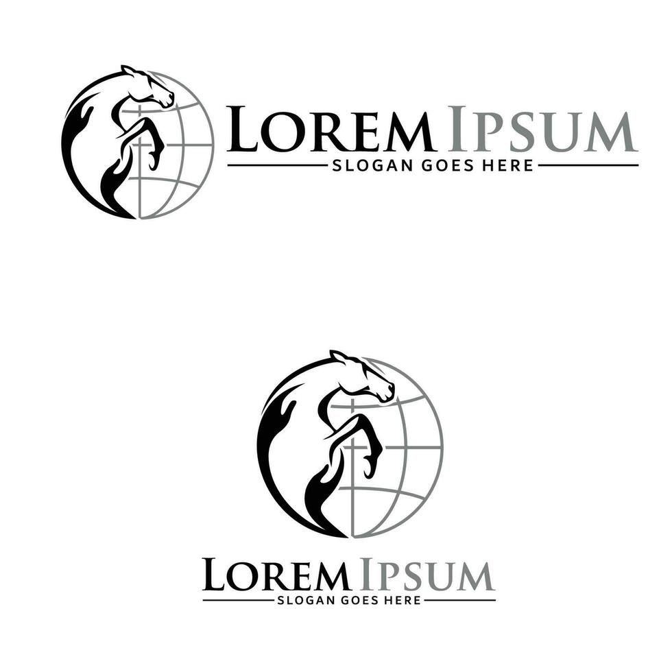 Pferd Globus Logo Design auf Weiß Hintergrund vektor
