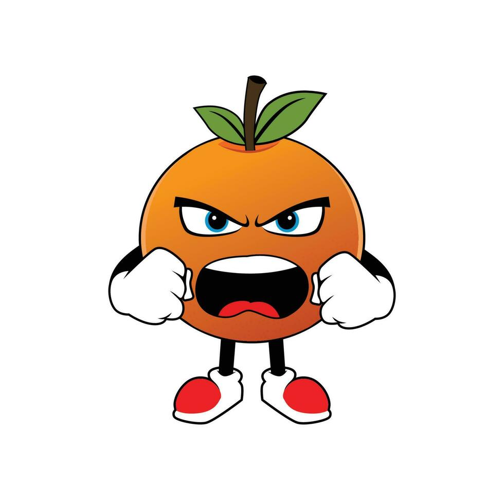 Orange Obst Karikatur Maskottchen mit wütend Gesicht .Illustration zum Aufkleber Symbol Maskottchen und Logo vektor