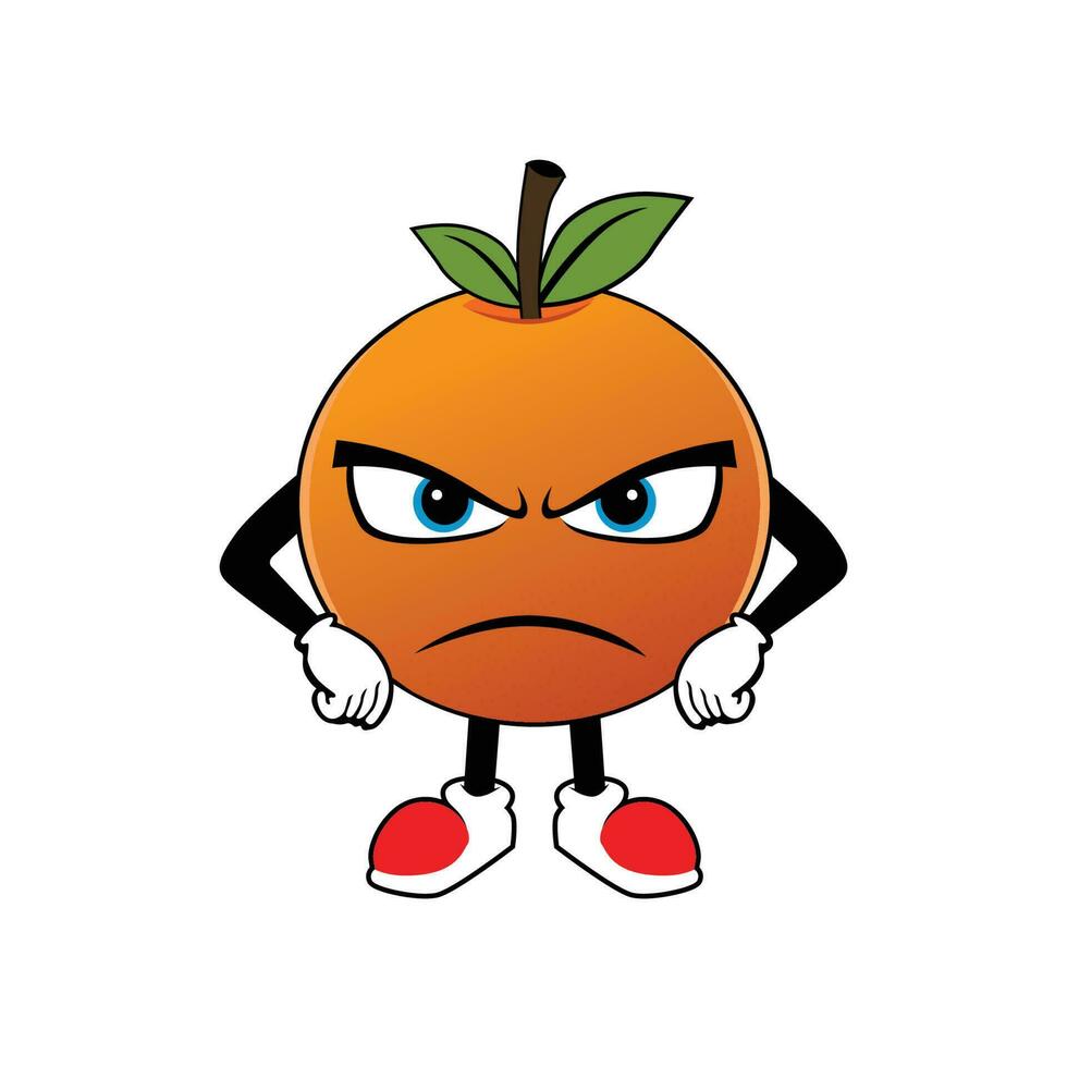 Orange Obst Karikatur Maskottchen mit wütend Gesicht .Illustration zum Aufkleber Symbol Maskottchen und Logo vektor