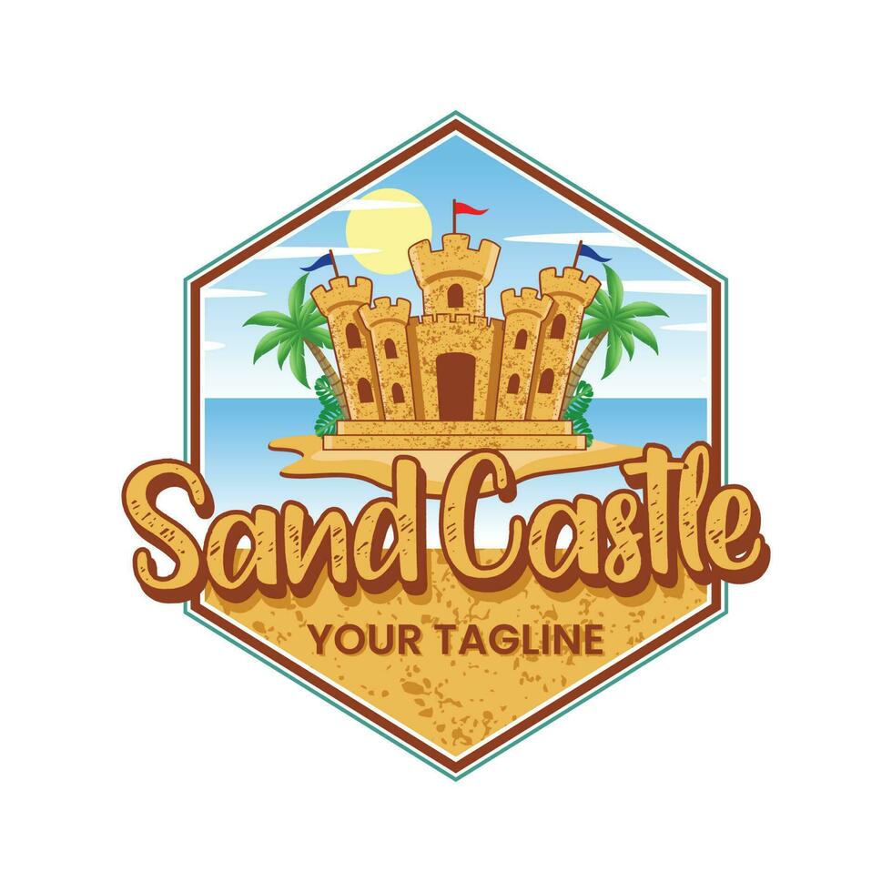 Sand Schloss Logo Design auf Weiß Hintergrund vektor