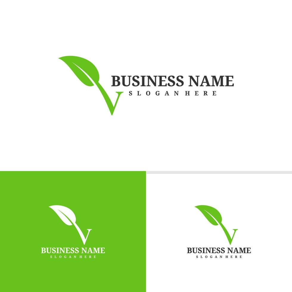 brev v med blad mall, kreativ v blad logotyp design vektor, blad logotyp begrepp vektor