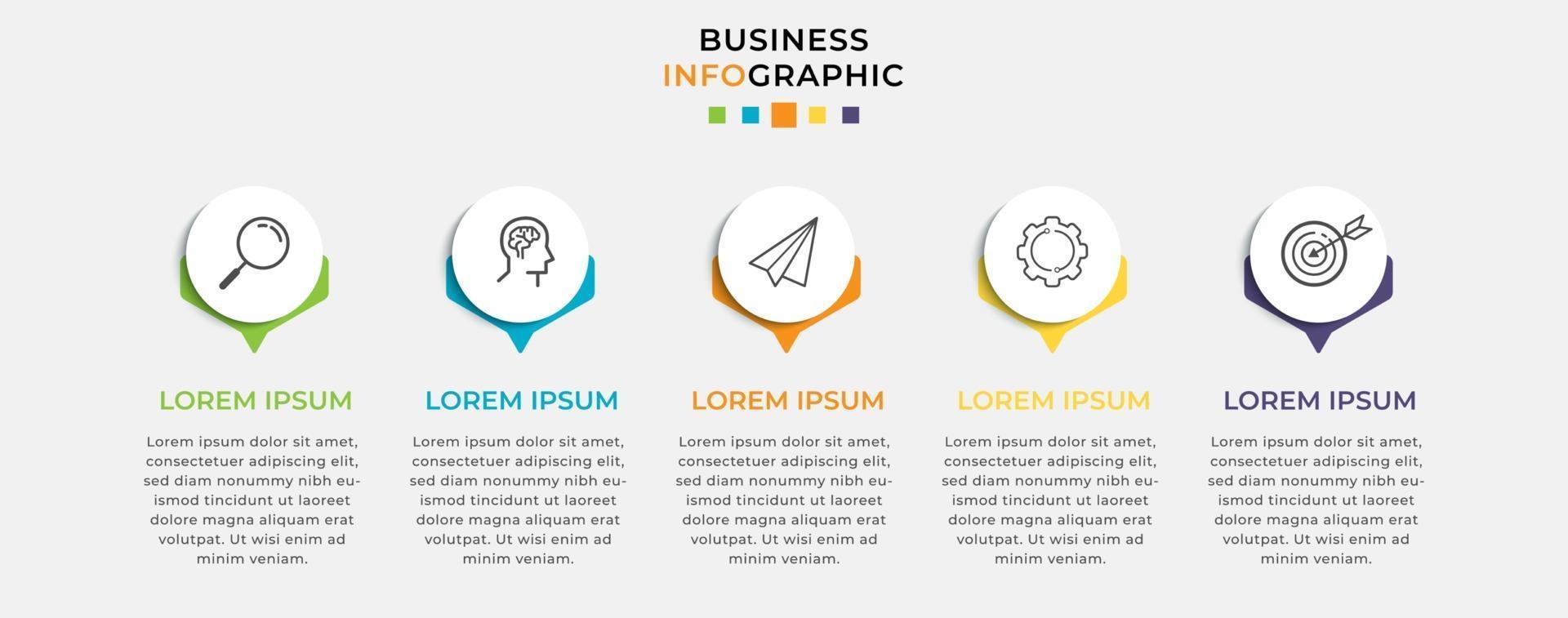 Vektor-Infografik-Design-Geschäftsvorlage mit Symbolen und 5 Optionen oder Schritten vektor