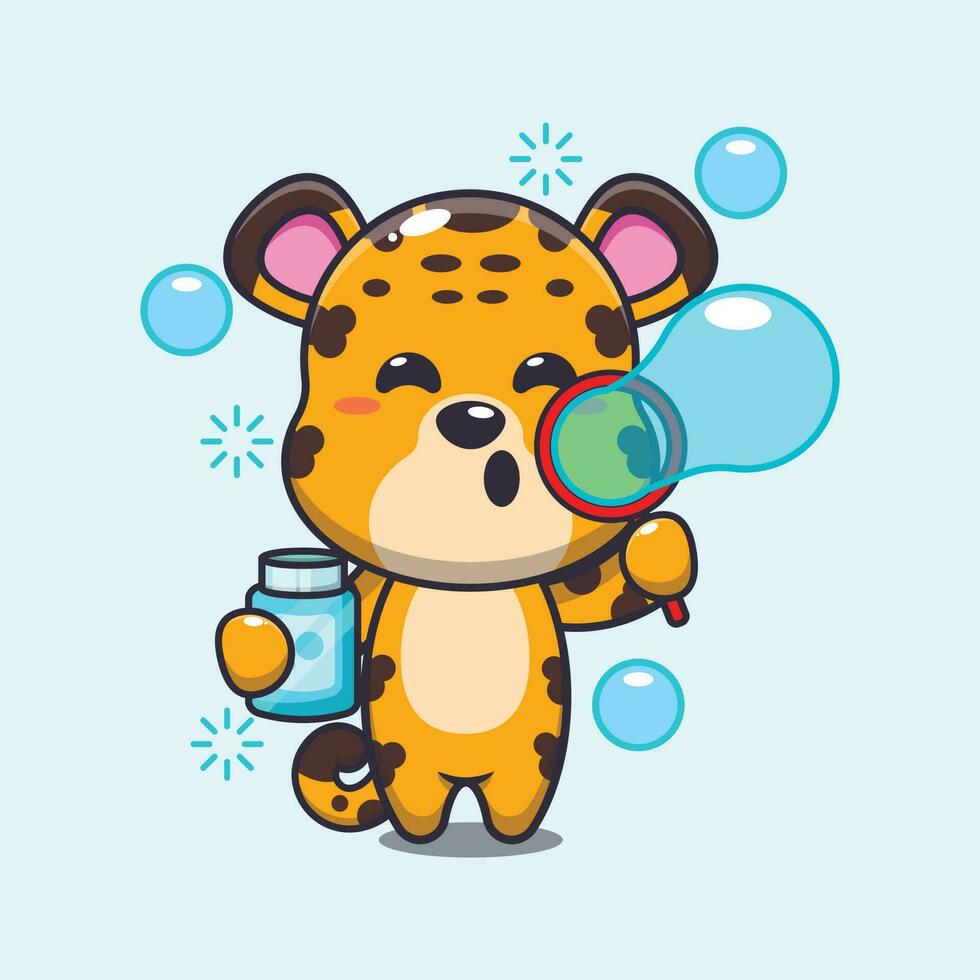leopard blåser bubblor tecknad serie vektor illustration.