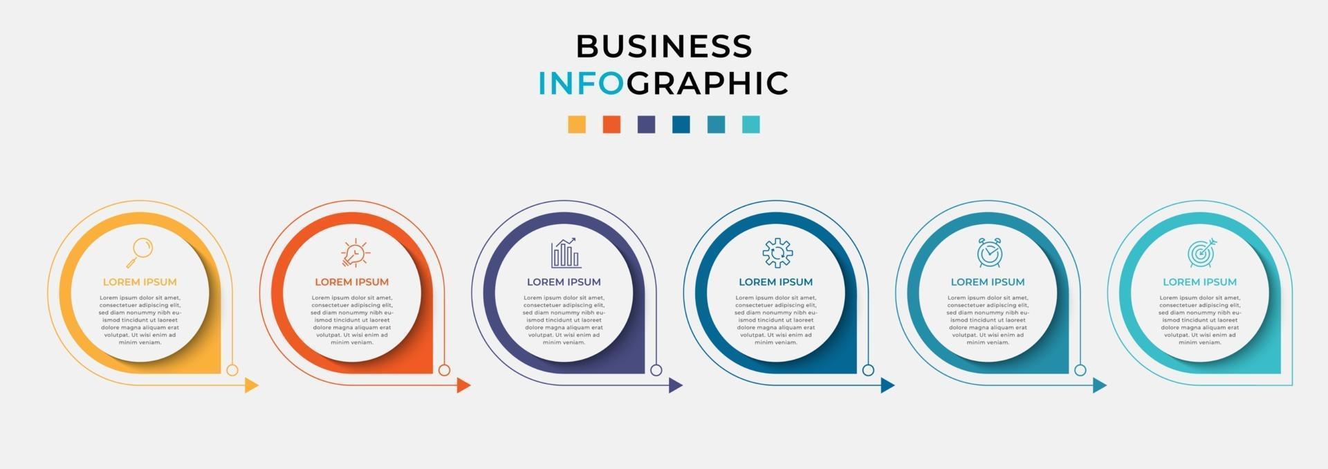 Vektor-Infografik-Design-Geschäftsvorlage mit Symbolen und 6 Optionen oder Schritten vektor