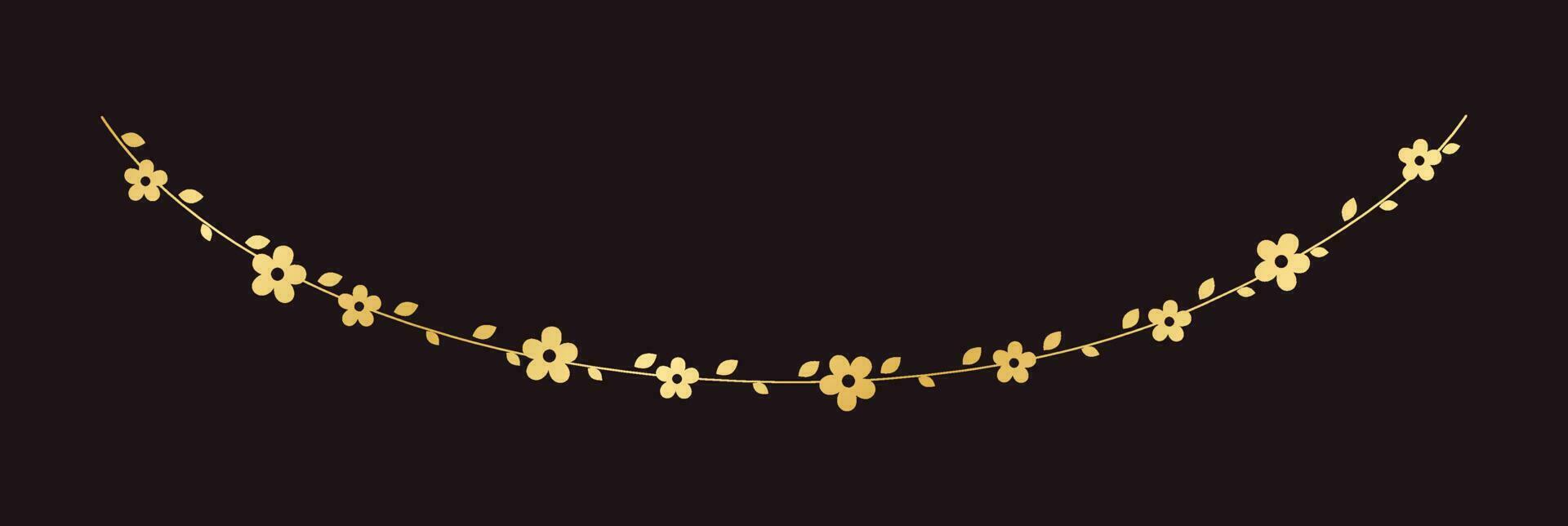 gyllene hängande blomma krans vektor illustration. enkel guld blommig botanisk design element för vår.